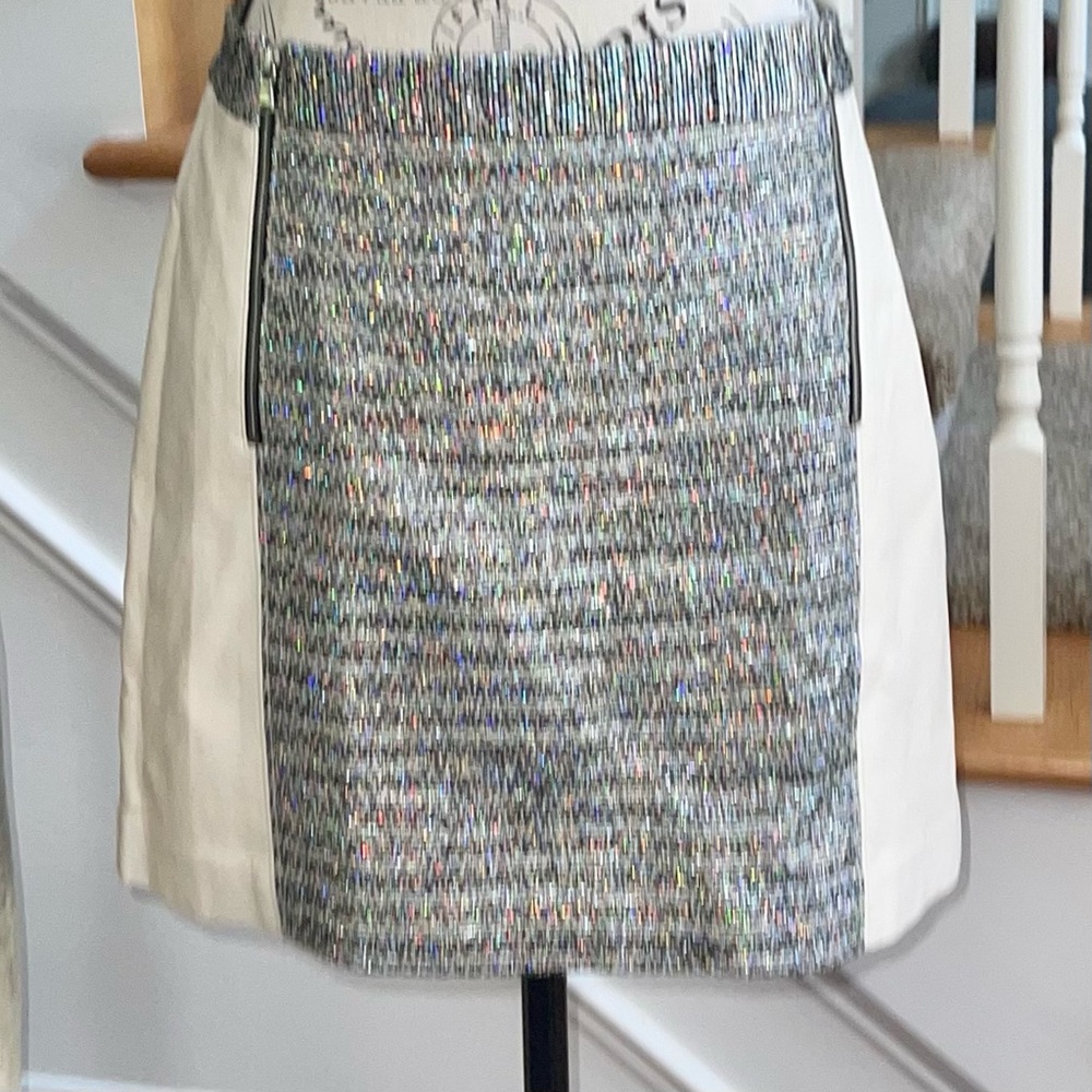 Club Monaco Women's Skirts Club Monaco Glitter White Leather Mini Skirt - Picture 2 of 10